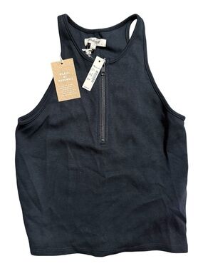 Brand New Madewell Black Zip-Front Ribbed Tank Top